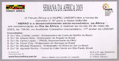 Convite - Semana da África 2003